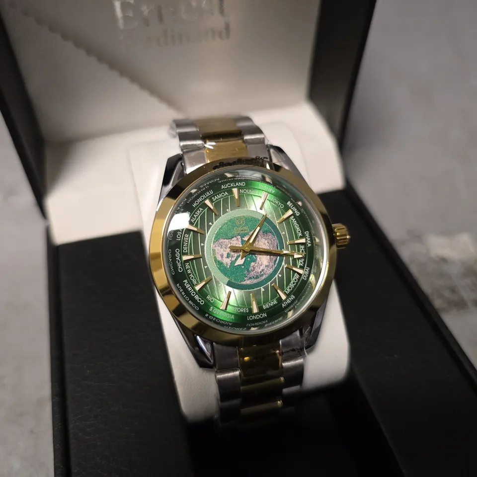 ERNEST FERDINAND WATCH – GLOBAL DIAL – STAINLESS STEEL STRAP – 3ATM WATER RESISTANT - GIFT BOX