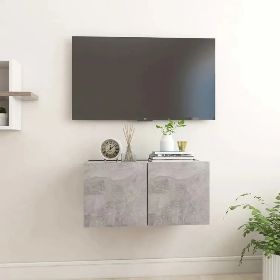 BOXED WALL-MOUNTED HANGING TV CABINET CONCRETE GREY 60X30X30 cm (1 BOX)