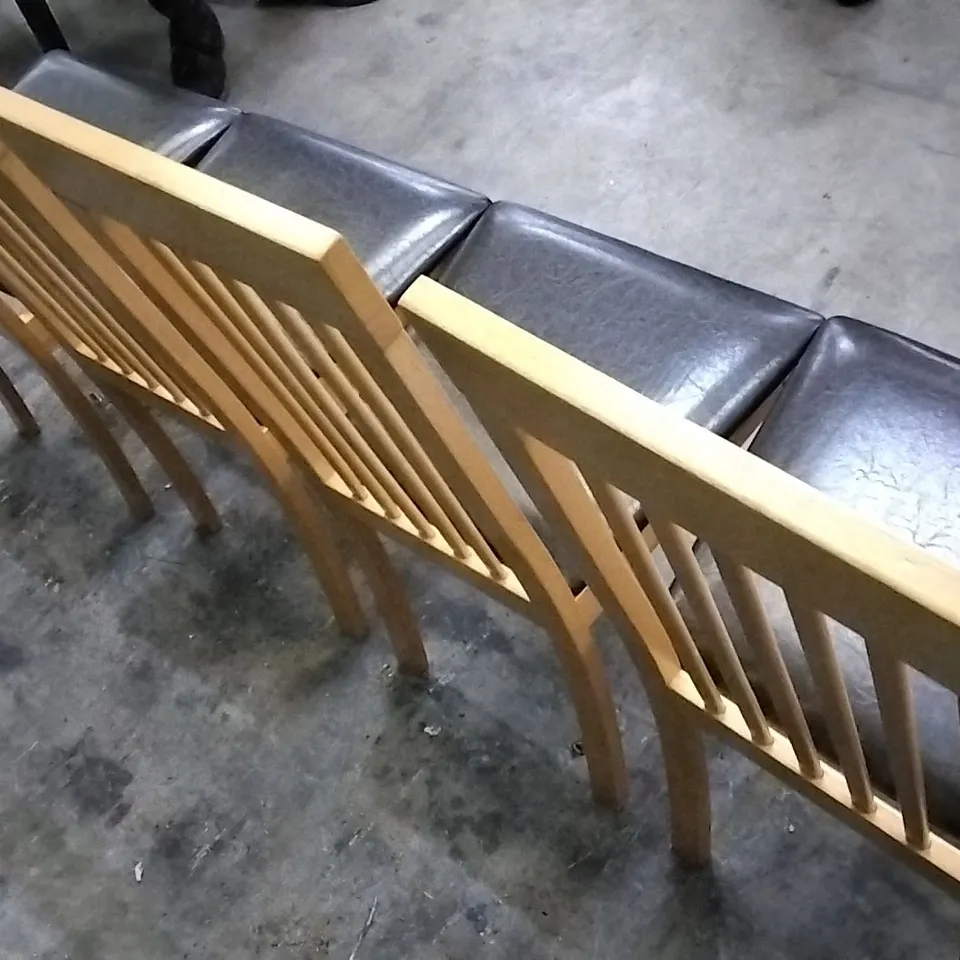 SET OF 4 WOODEN DINING CHAIRS WITH BLACK LEATHER SEAT