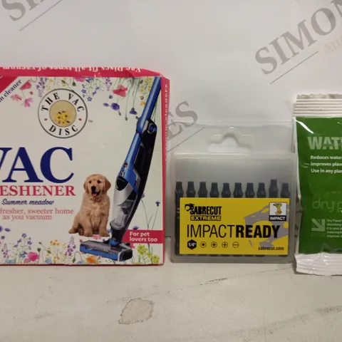 APPROXIMATELY 15 ASSORTED HOUSEHOLD ITEMS TO INCLUDE VAC FRESHENER, DRIVER BITS, ETC