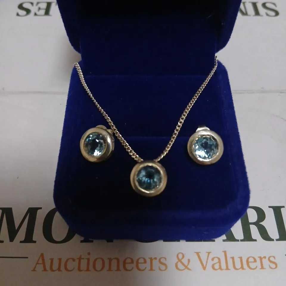 BLUE GEMSTONE NECKLACE WITH MATCHING EARRINGS SET