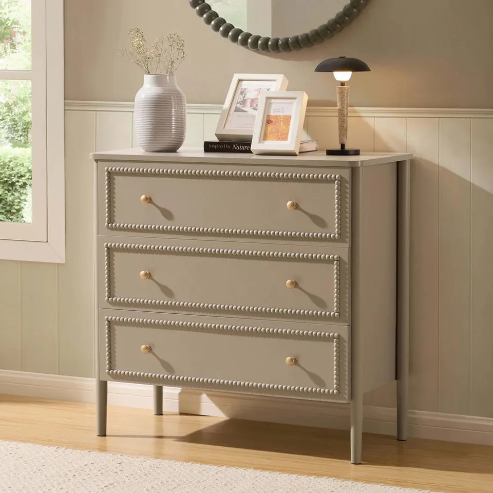 BOXED DUSK POSY BOBBIN 3 DRAWER CHEST - TAUPE (1 BOX)