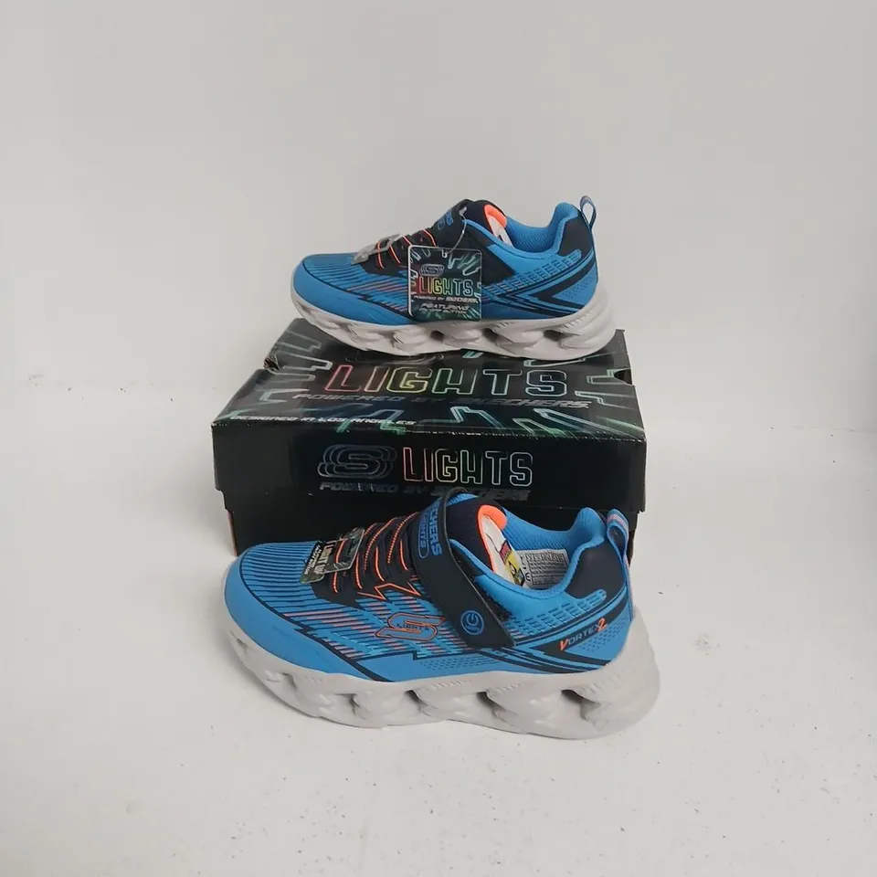 SKECHERS S-LIGHTS VORTEX 2.0 VELTROX KIDS' TRAINERS – BLUE/NAVY, UK 1 (EU 33.5)