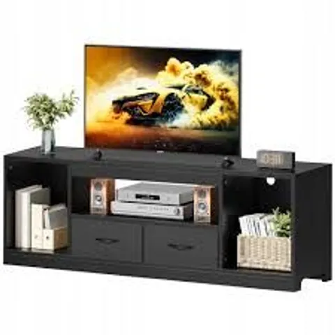 BOXED TV CABINET 148 CM, FOR TVS UP TO 65 INCHES, 2 DOORS, 3 ADJUSTABLE SHELVES, BLACK