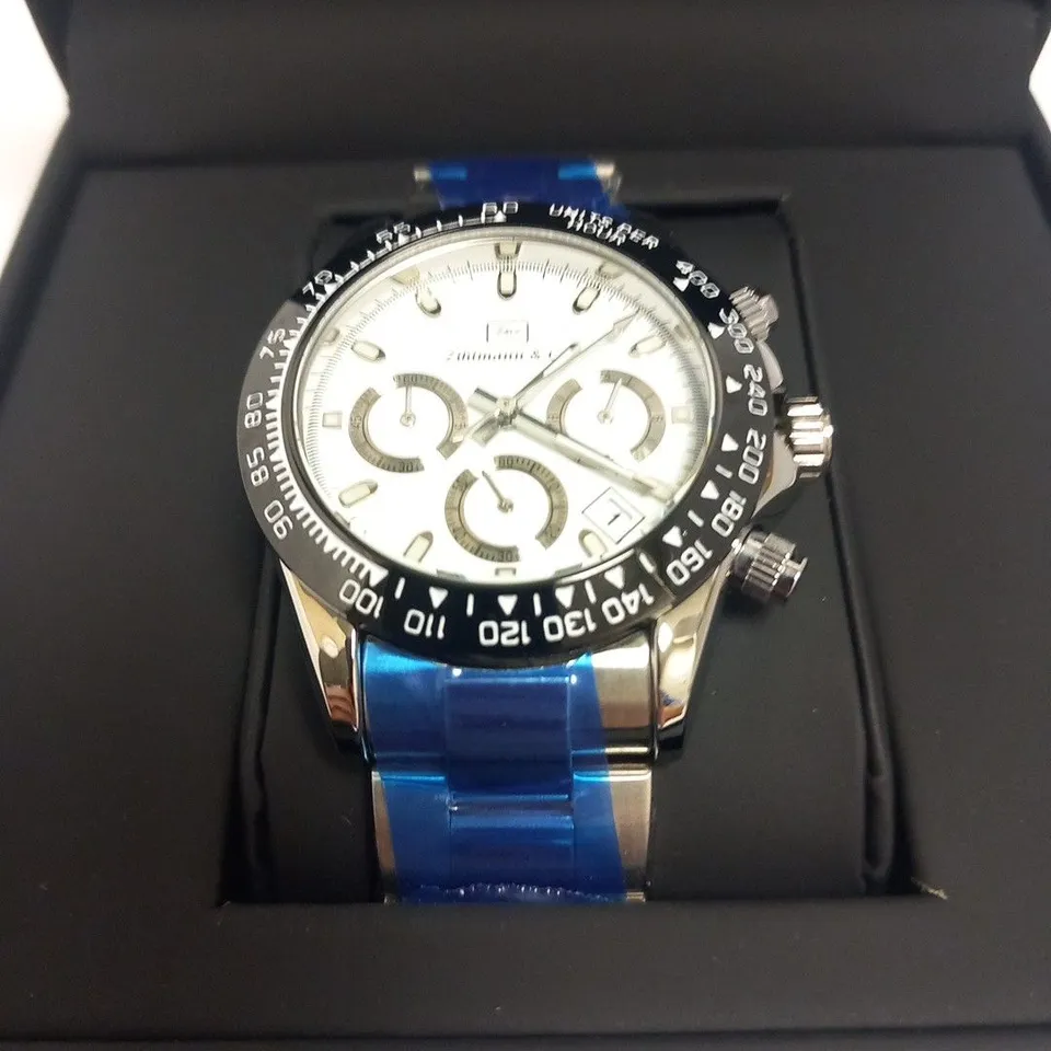 MENS ZIHLMANN & Co Z400 WATCH – CHRONOGRAPH MOVEMENT – STAINLESS STEEL STRAP – WHITE DIAL – 3ATM WATER RESISTANT 