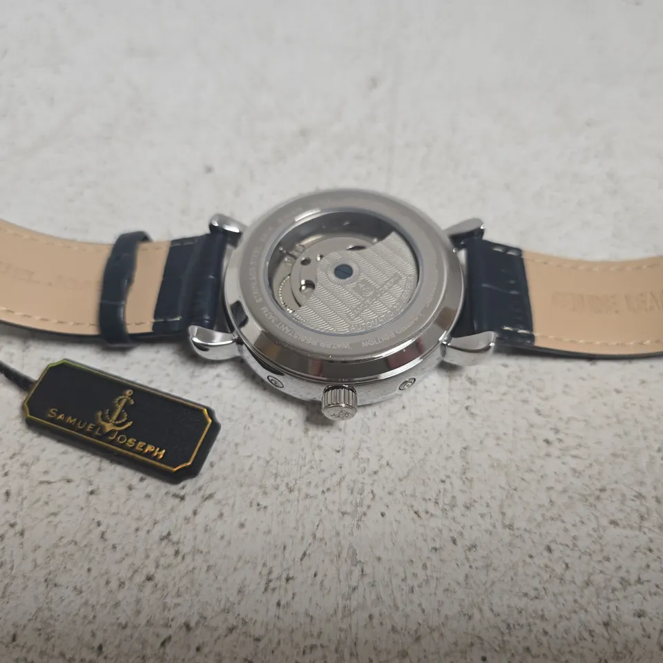 SAMUEL JOSEPH AUTOMATIC LIMITED WATCH IN SILVER/BLUE