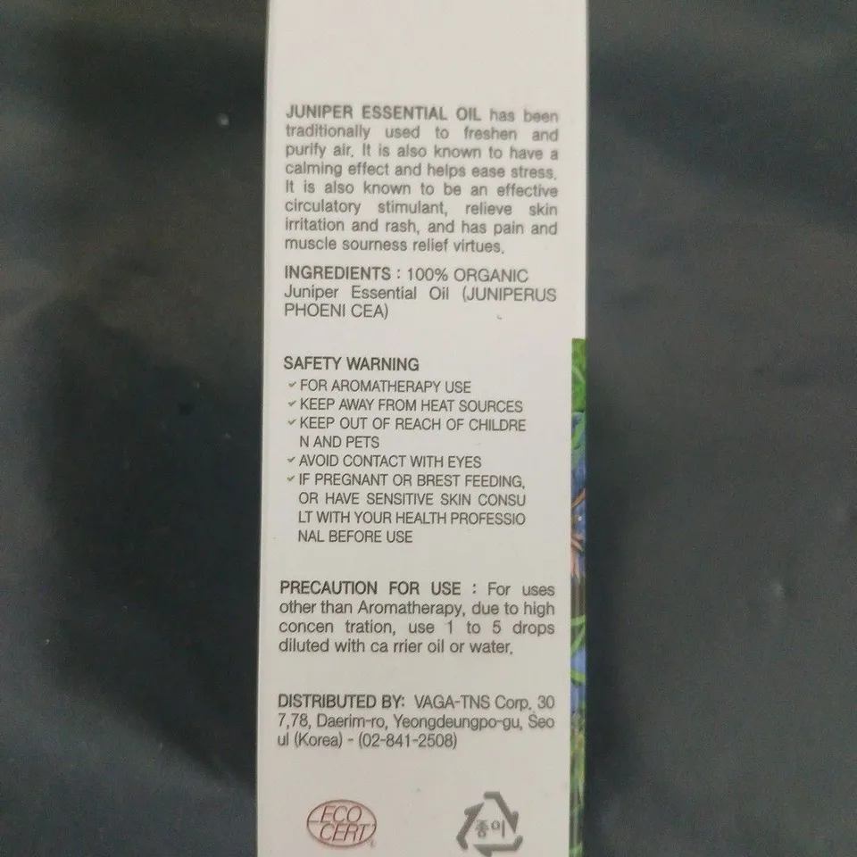 APPROXIMATELY 25 PCS AROMA NAMU JUNIPER ESSENTIAL OIL, 100% ORGANIC, 10ML – MADE IN KOREA
