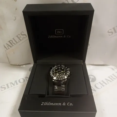 MENS ZIHLMANN & CO Z400 WATCH β CHRONOGRAPH MOVEMENT β BLACK STAINLESS STEEL STRAP β BLACK DIAL β 3ATM WATER RESISTANT