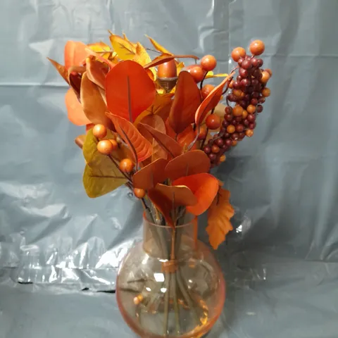 HARVEST GLASS VASE WITH FOLIAGE 