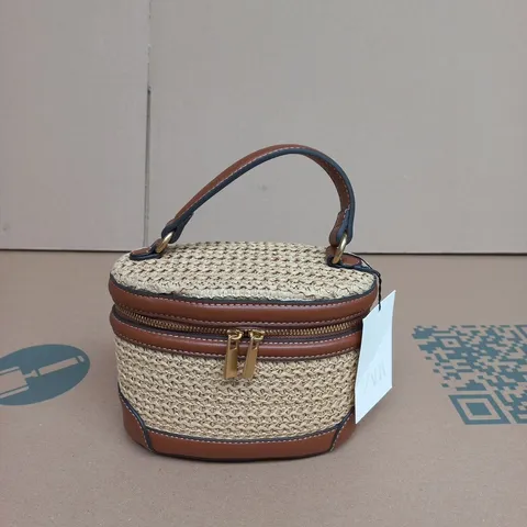 ZARA STRAW BASKET HANDBAG WITH LEATHER TRIM