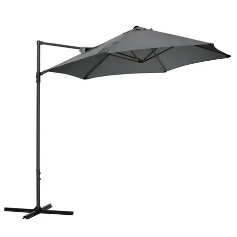 BOXED OUTSUNNY 2.5M GARDEN CANTILEVER PARASOL, OFFSET ROMA PATIO UMBRELLA HANGING SUN SHADE CANOPY SHELTER WITH 360Β° ROTATION AND CROSS BASE, DARK GREY (1 BOX)