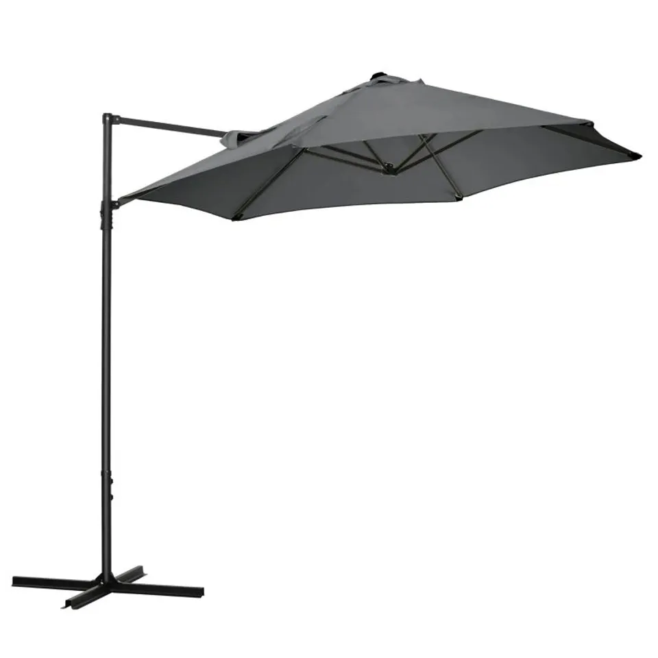 BOXED OUTSUNNY 2.5M GARDEN CANTILEVER PARASOL, OFFSET ROMA PATIO UMBRELLA HANGING SUN SHADE CANOPY SHELTER WITH 360° ROTATION AND CROSS BASE, DARK GREY (1 BOX)