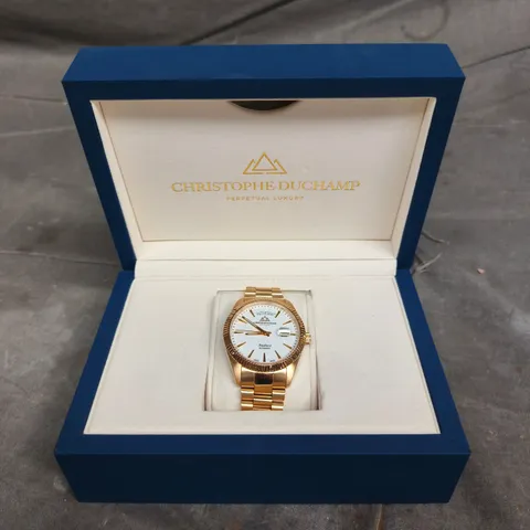 CHRISTOPHE DUCHAMP GOLD-TONE DAY-DATE AUTOMATIC WRISTWATCH 