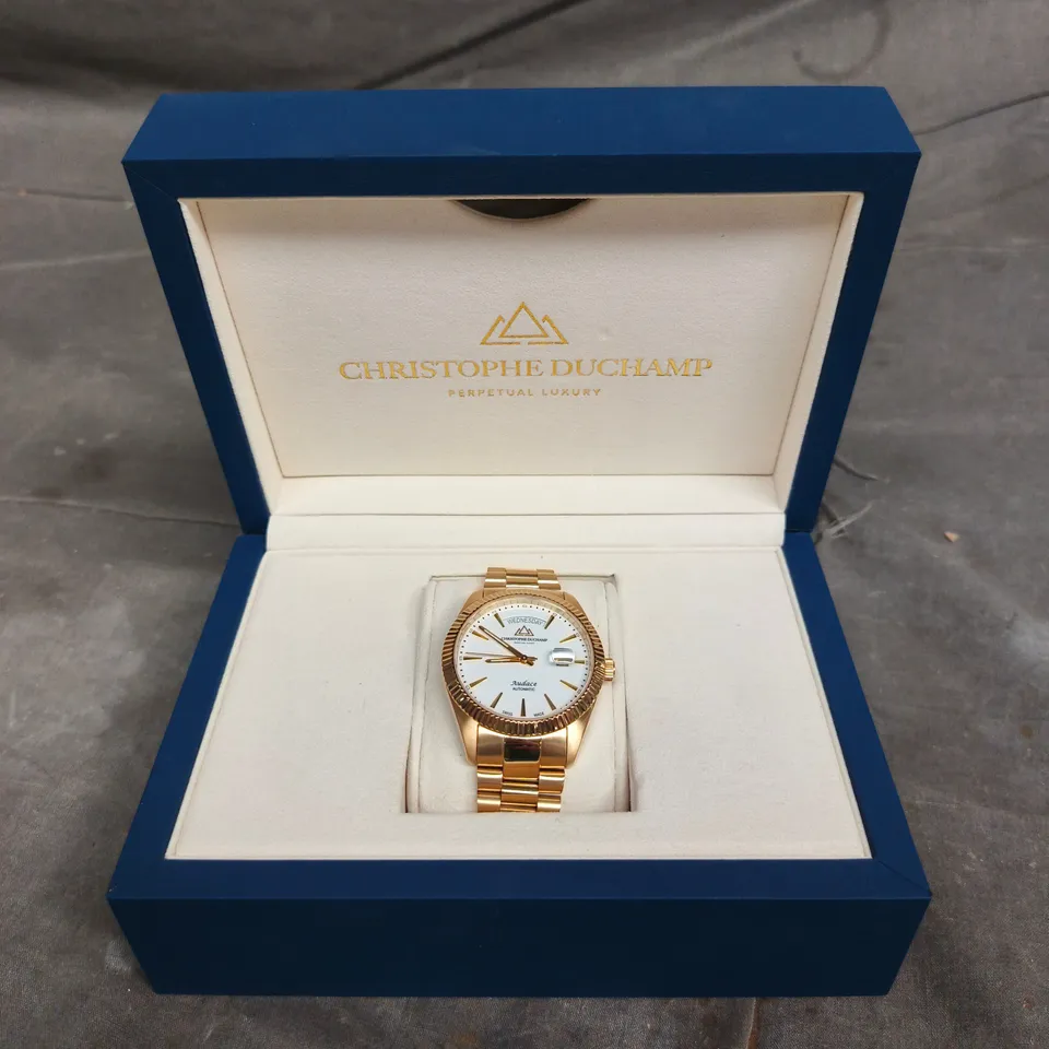 CHRISTOPHE DUCHAMP GOLD-TONE DAY-DATE AUTOMATIC WRISTWATCH 