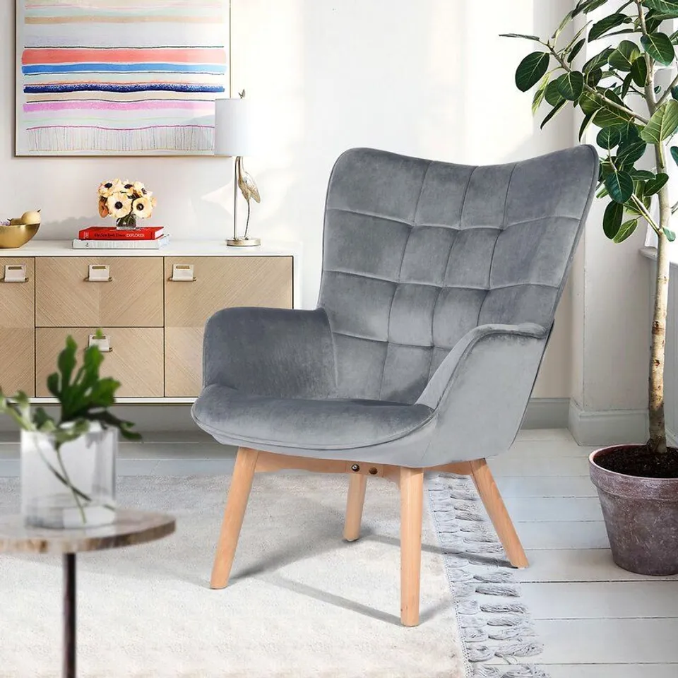 BOXED DRUCKER WINGBACK GREY UPHOLSTERED CHAIR