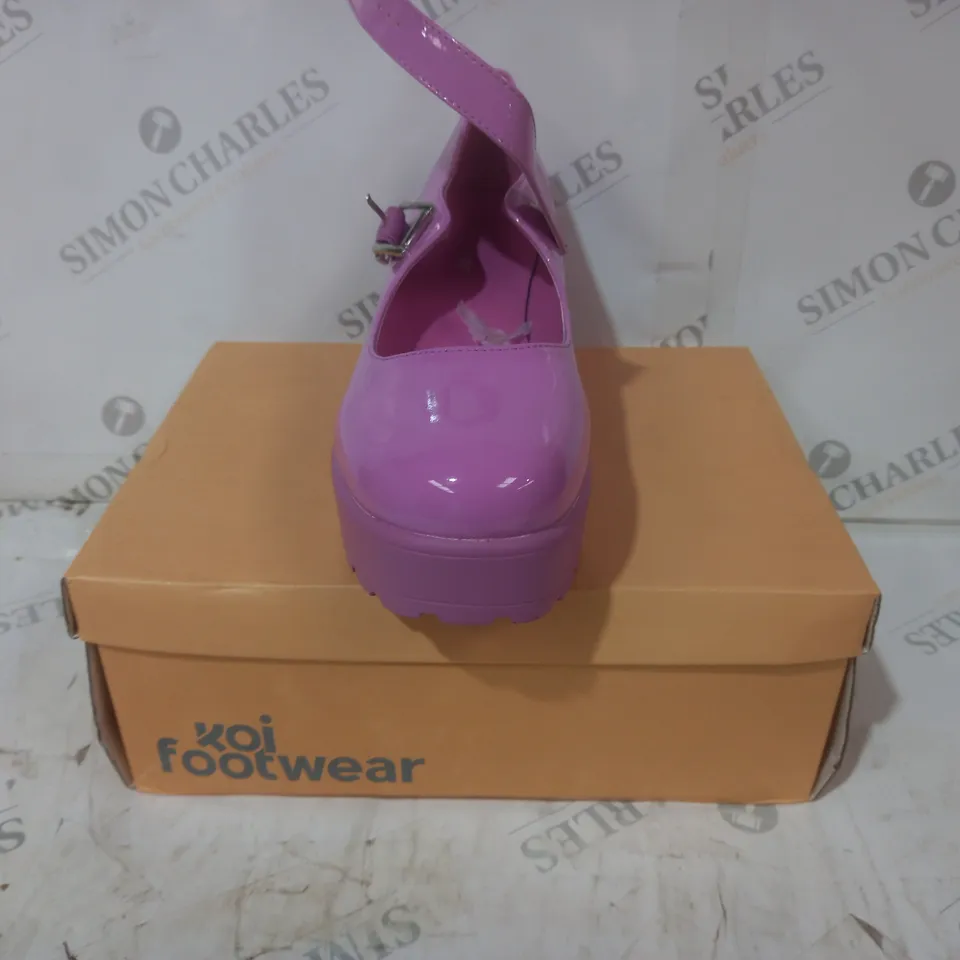 BRAND NEW BOXED PAIR OF KOI VEGAN LEATHER TIRA MARY JANES WILE PURPLE EDITION SHOES IN PURPLE UK SIZE 11