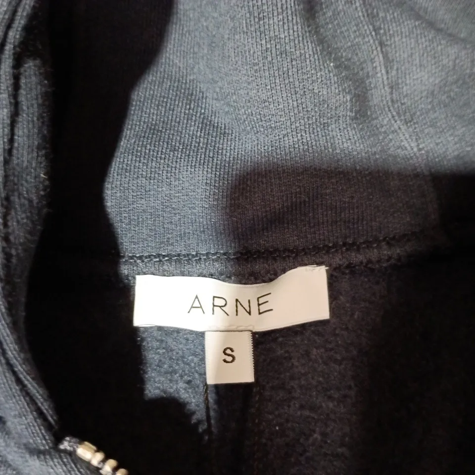 ARNE NAVY RELAXED ZIP-THROUGH HOODIE, SIZE S