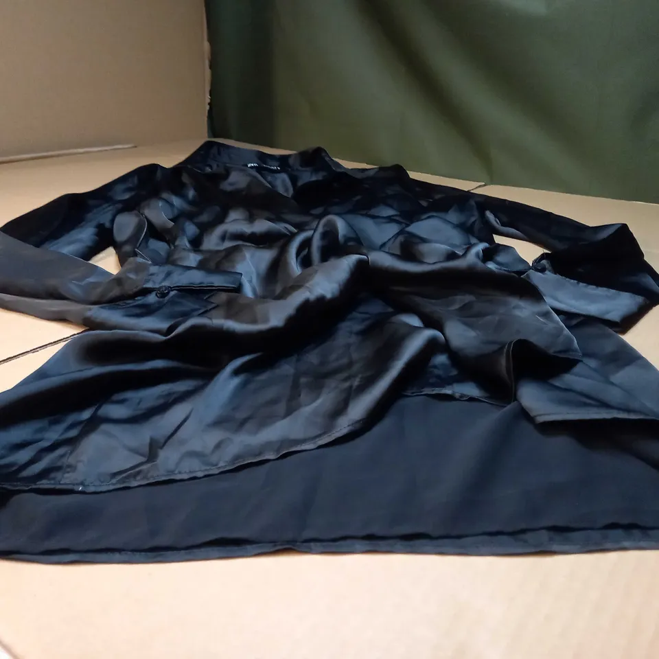 ZARA BLACK SATIN SHIRT DRESS - LARGE
