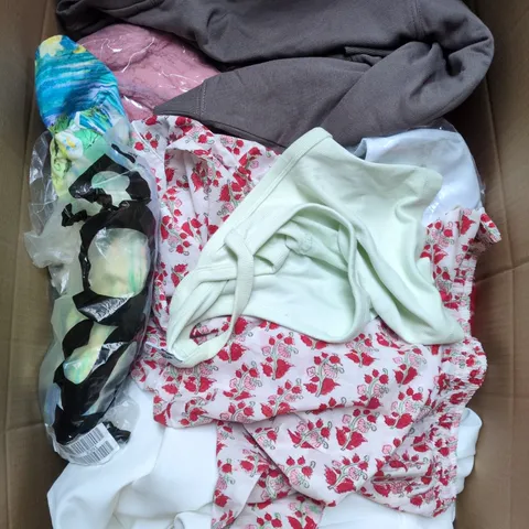LARGE BOX OF APPROXIMATELY 25 ASSORTED CLOTHING ITEMS IN VARIOUS COLOURS, STYLES AND SIZES - COLLECTION ONLY