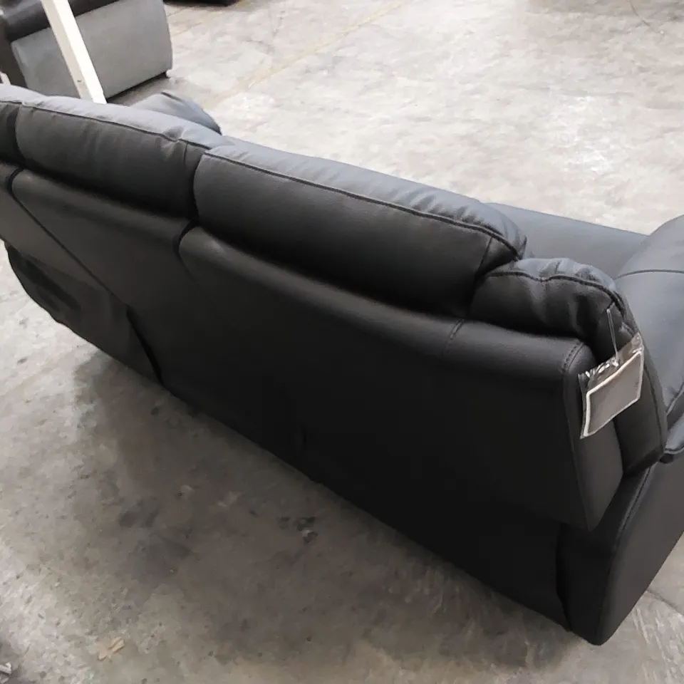 QUALITY DESIGNER ALBION 3 SEATER MANUAL RECLINER LEATHER SOFA - BLACK