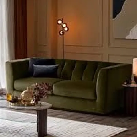BOXED DANETTI VALENTINA 2 SEATER SOFA: OLIVE GREEN SIGNATURE VELVET