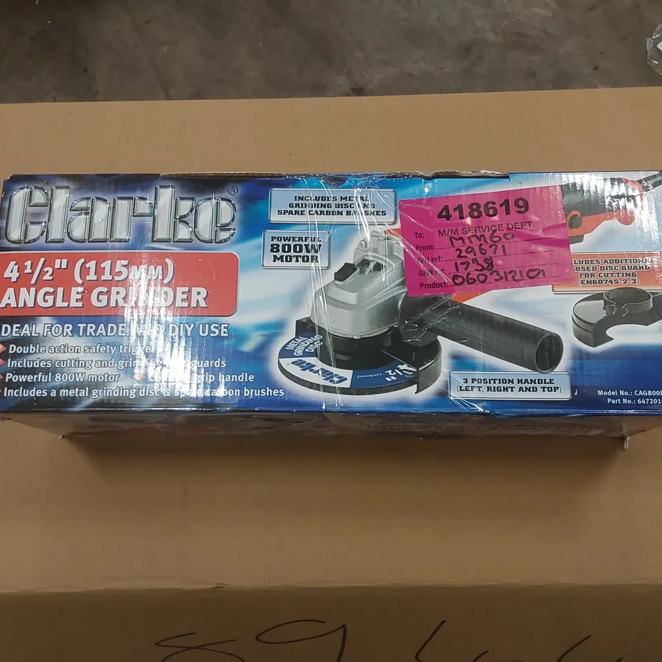 BOXED CLARKE CAG800B 800W 115MM ANGLE GRINDER (230V)