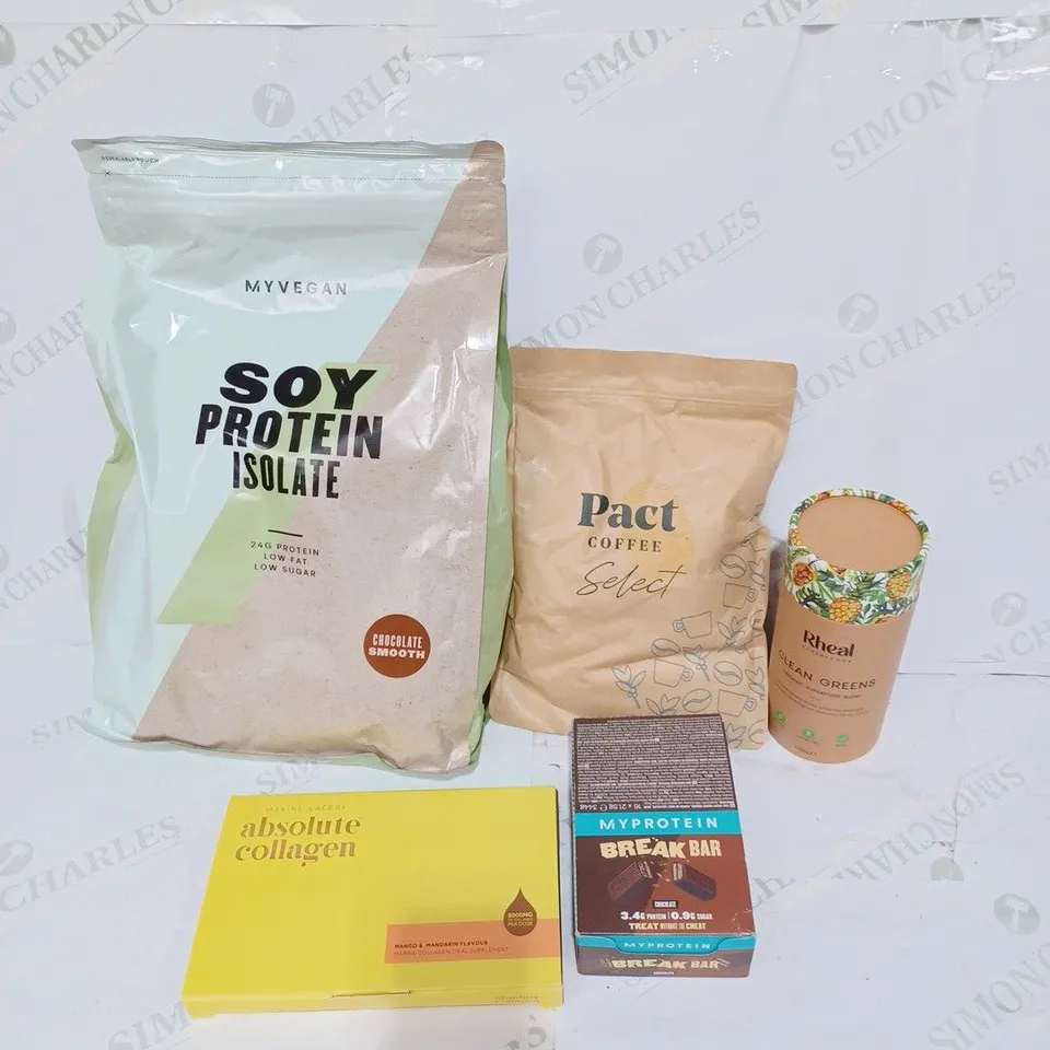 LOT TO CONTAIN APPROX. 5 X ASSORTED NUTRITIONAL & BULKING PRODUCTS. INCLUDES PROTEIN BARS, SOY PROTEIN POWDER, COLLAGEN SUPPLEMENTS ETC 