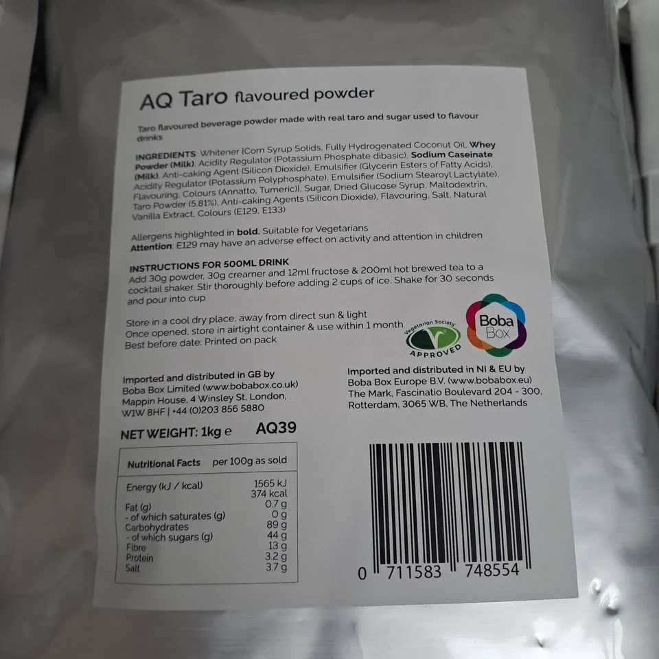 LOT OF 3 BOBA BOX FOOD ITEMS INCLUDES AQ TARO AND MATCHA GREEN TEA FLAVOURED POWDER AND BROWN SUGAR SYRUP