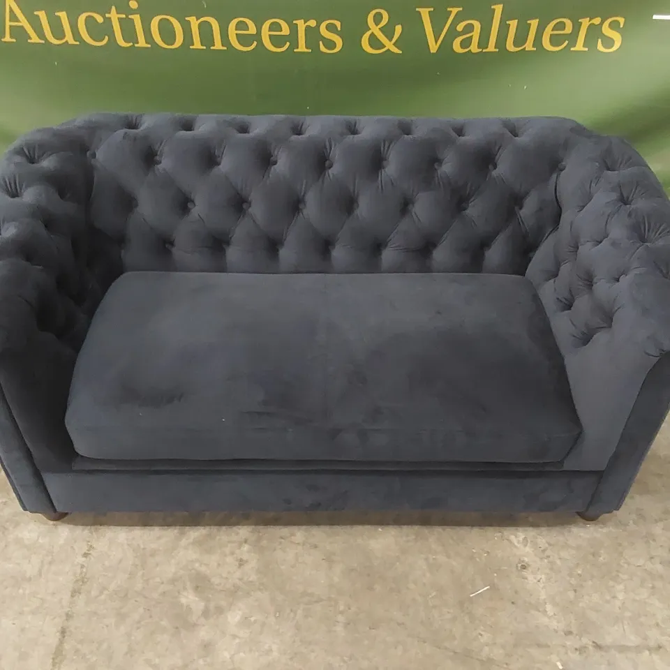 QUALITY DESIGNER CHESTER 3 SEATER VELVET SOFA - NAVY