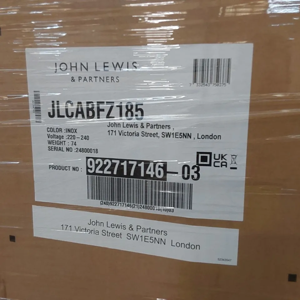 JOHN LEWIS JLCABFZ185 FREESTANDING FREEZER, STAINLESS STEEL