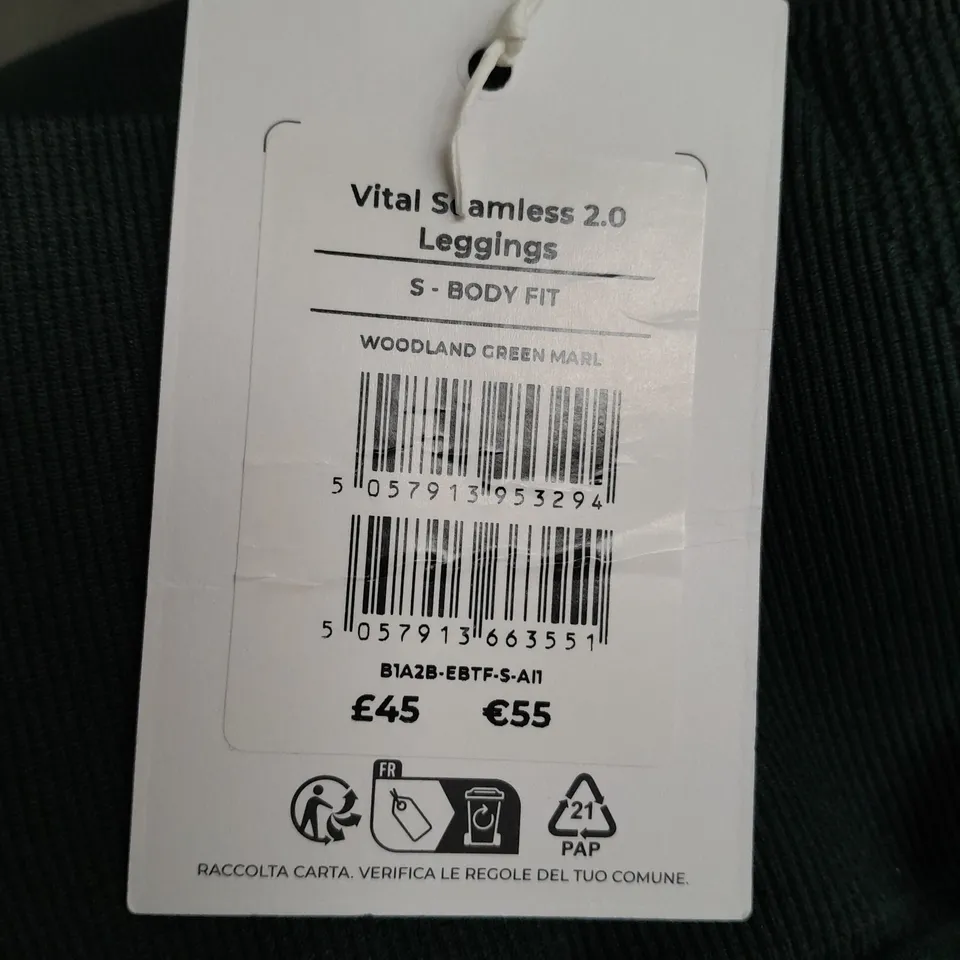 GYMSHARK VITAL SEAMLESS 2.0 LEGGINGS IN WOODLAND GREEN - S BODY FIT