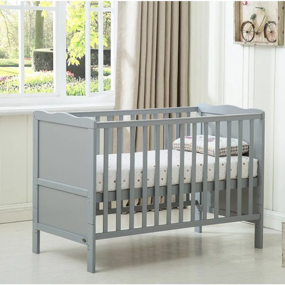 BOXED JULIAN COT WITH 120×60CM MATTRESS - GREY
