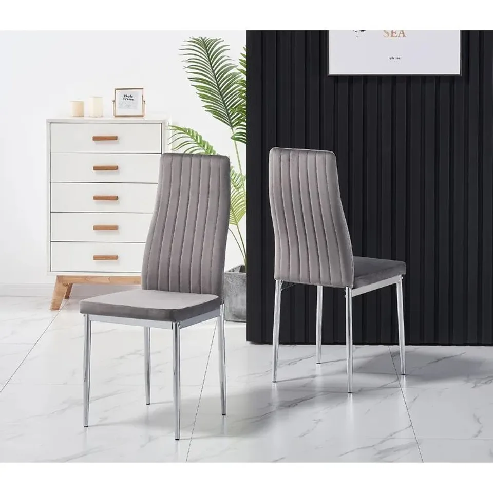 BOXED SET OF 2 GABRIELLE GREY VELVET SIDE CHAIRS - GREY (1 BOX)