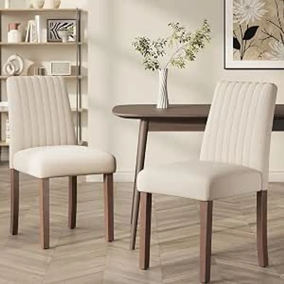 BOXED COLAMY DINING CHAIRS SET OF 2 WITH THICK SEAT CUSHION - BEIGE