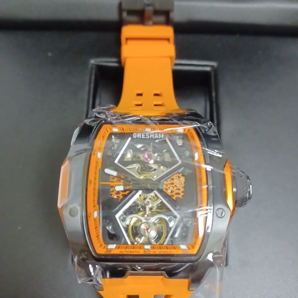 BOXED GRESHAM GENTS GENESIS G1 SPECIAL EDITION WATCH RUBBER STRAP - ORANGE