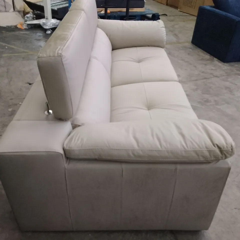 QUALITY DESIGNER 3 SEATER SOFA - LIGHT GREY LEATHER 