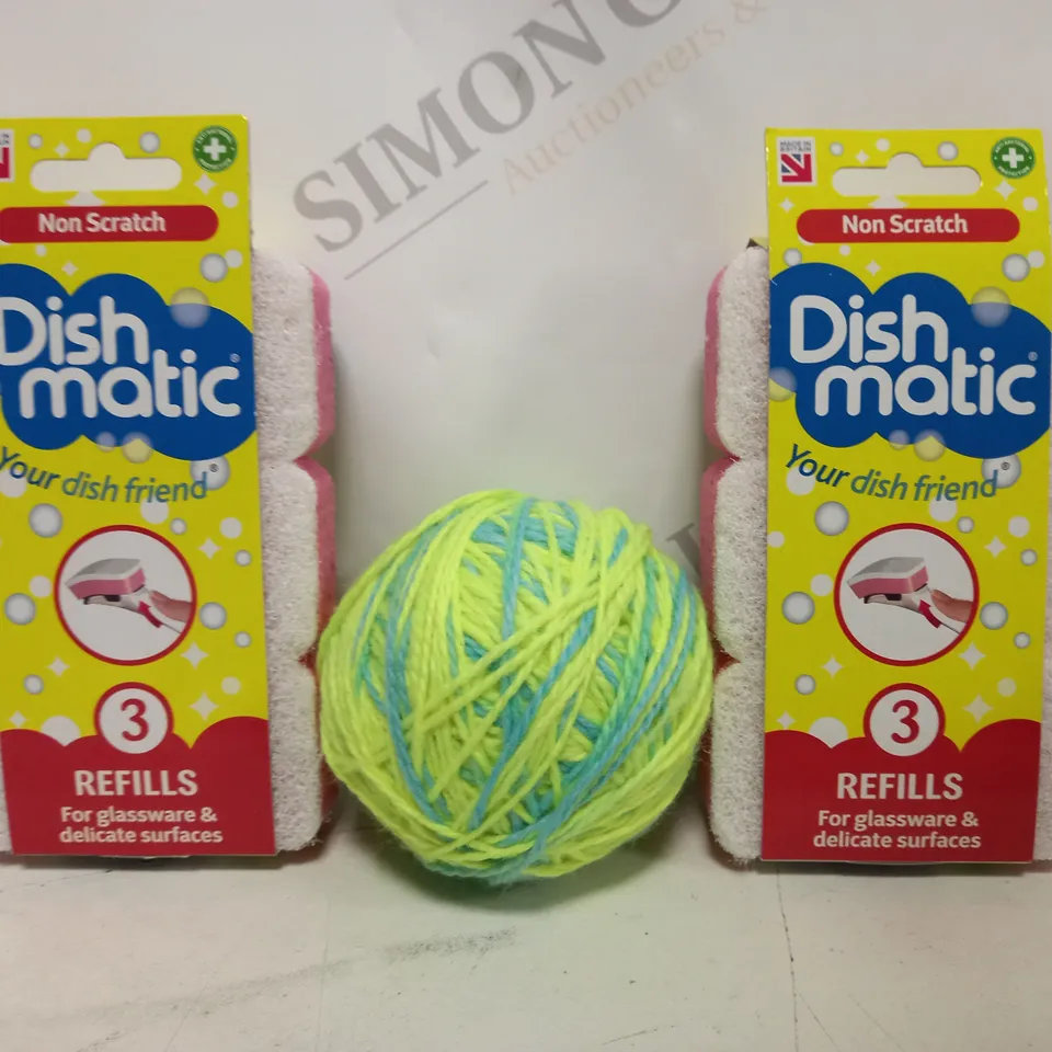 APPROXIMATELY 10 ASSORTED HOUSEHOLD ITEMS TO INCLUDE DISH MATIC, KNITTING YARN, ETC