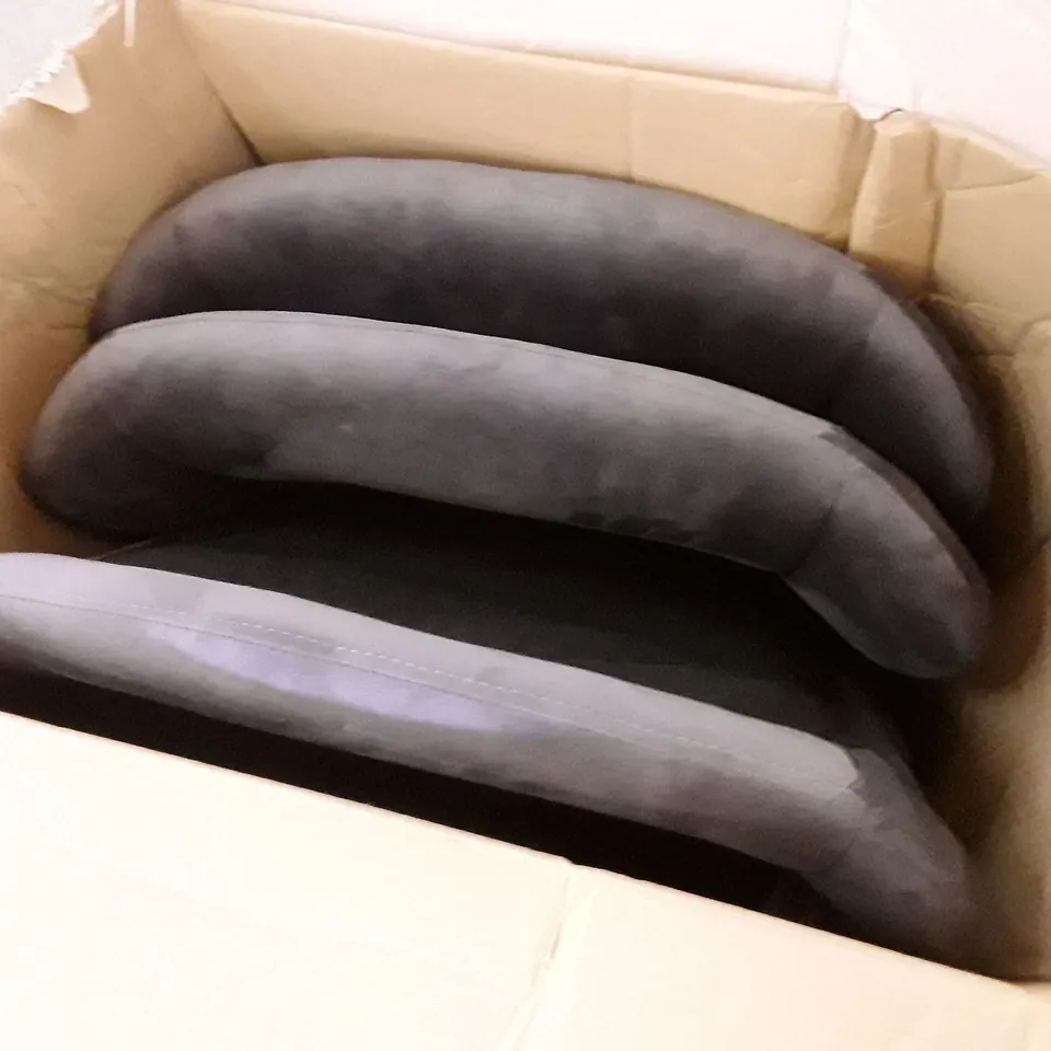 BOXED SET OF 3 GREY VELVET DINNING CHAIRS (NO LEGS)