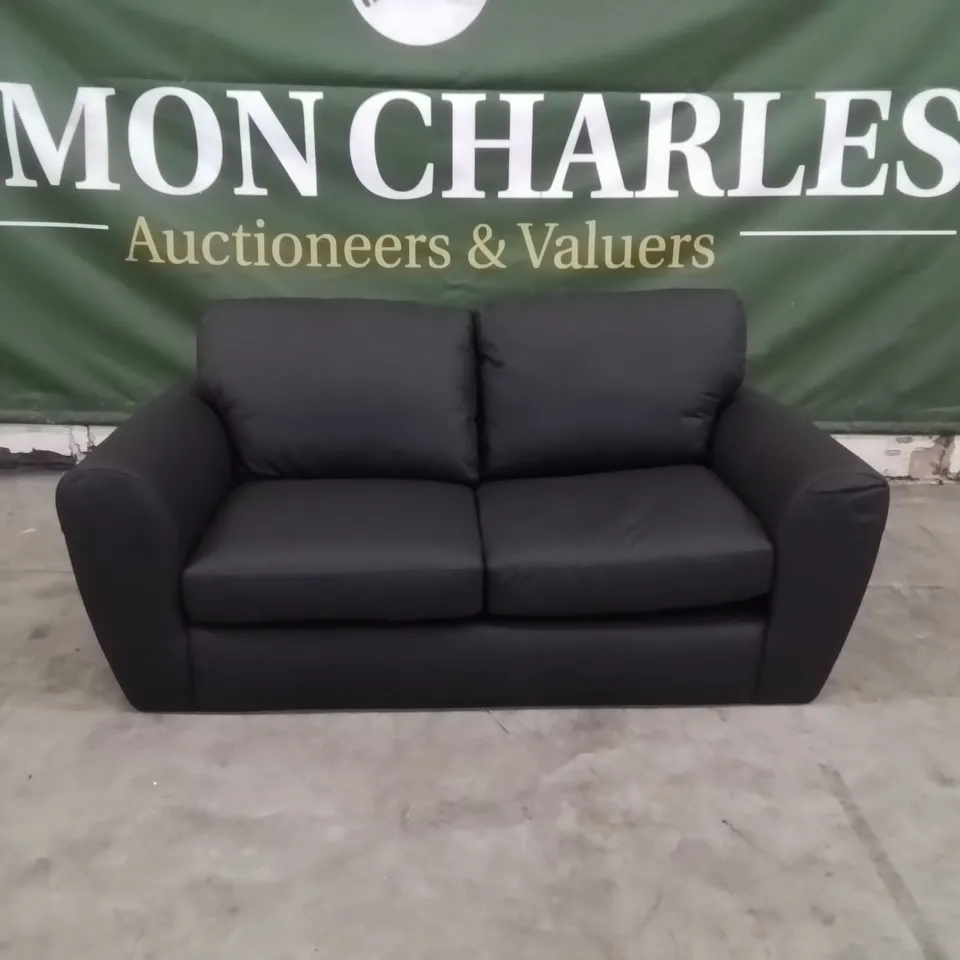 QUALITY DESIGNER BLACK FAUX LEATHER 2 SEATER SOFA