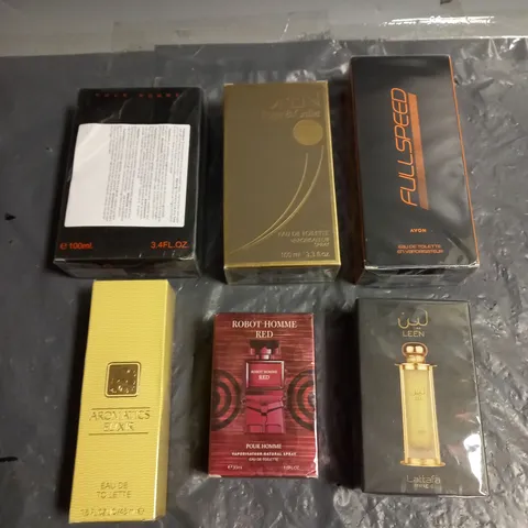 BOX OF APPROXIMATELY 5 ASSORTED SEALED FRAGRANCES TO INCLUDE - AVON FULLSPEED - ROGER & GALLET OPEN - ROBOT HOMME RED - ETC