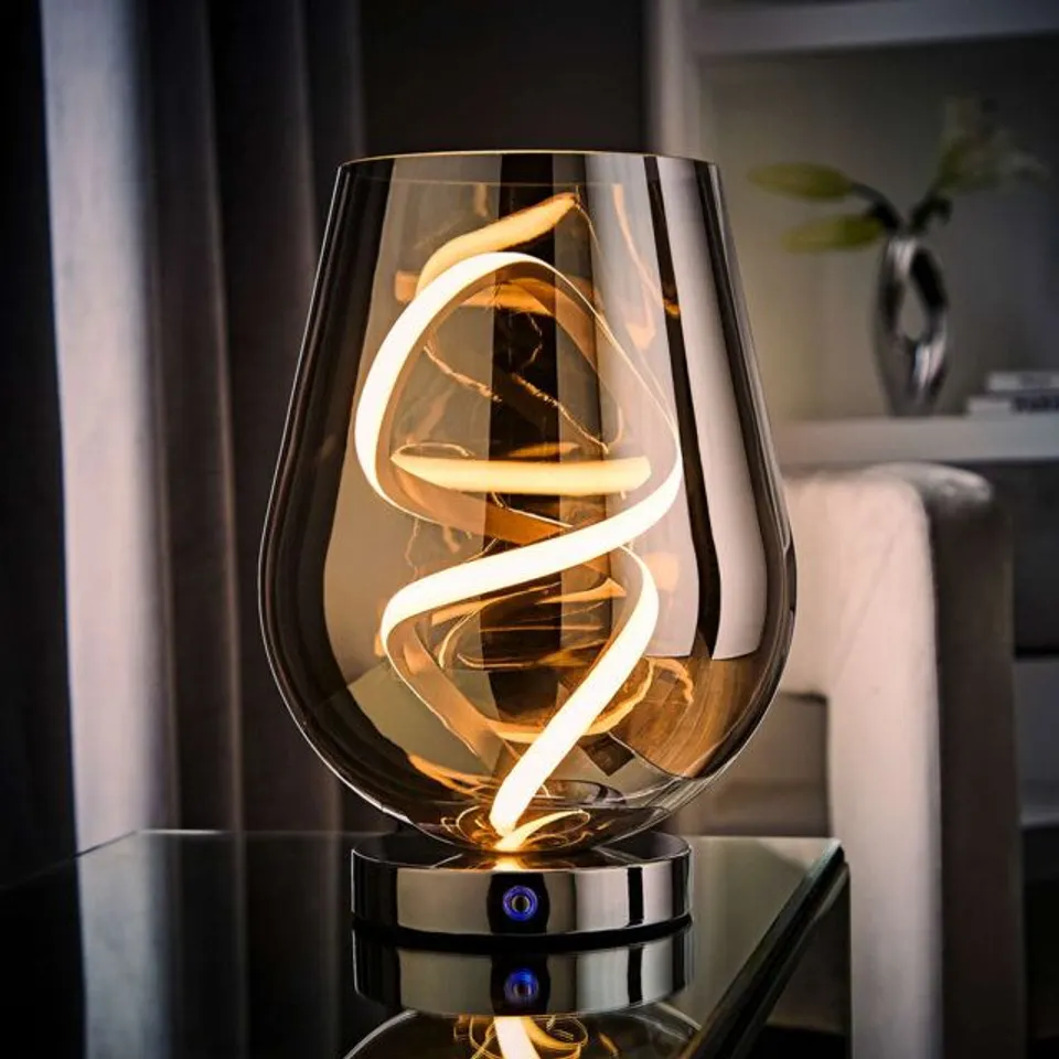 BOXED DELLIA SMOKED GLASS INTEGRATED LED TABLE LAMP