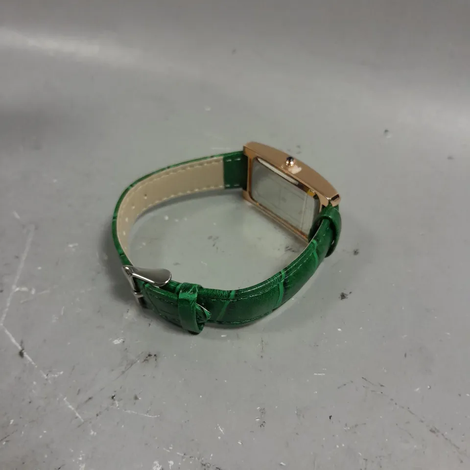 BOXED STOCKWELL LADIES TEXTURED DIAL WITH SUB DIAL AND GREEN LEATHER STRAP 