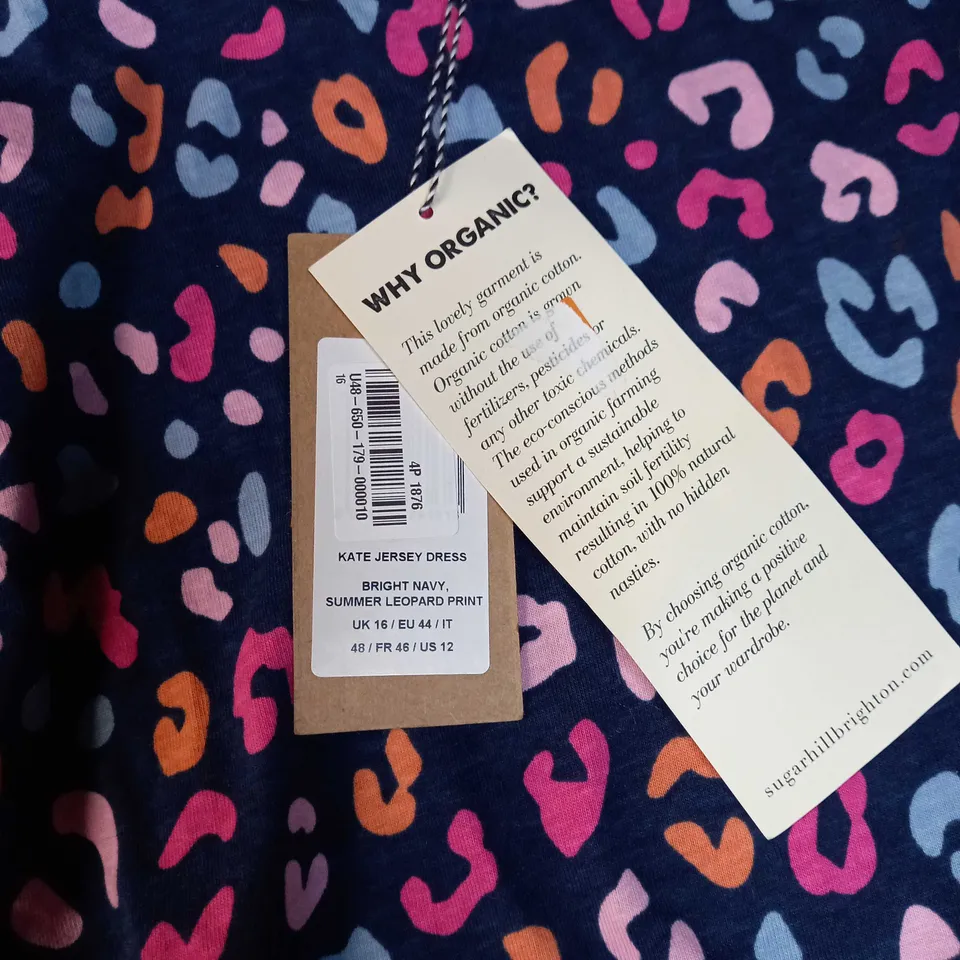 SUGARHILL NAVY SUMMER LEOPARD PRINT JERSEY DRESS - SIZE 16