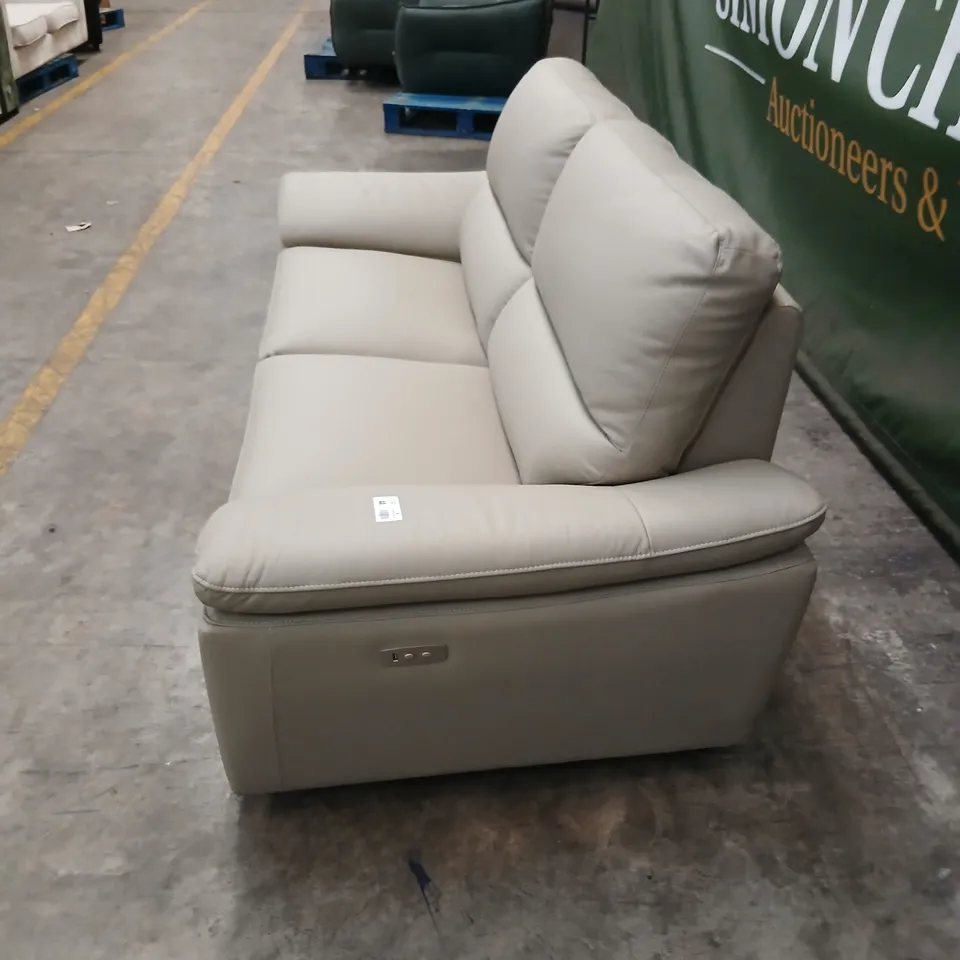 GREY LEATHER-LOOK 2-SEATER SOFA WITH POWER RECLINE AND USB PORT