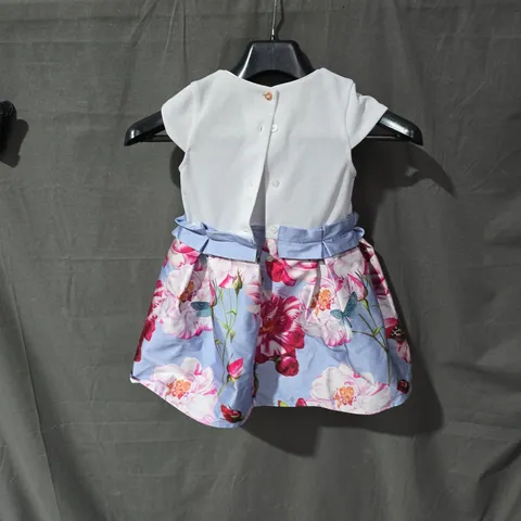 BAKER BY TED BAKER GIRLS’ DRESS – WHITE BODICE WITH LIGHT BLUE FLORAL SKIRT, UK 3-4 YEARS