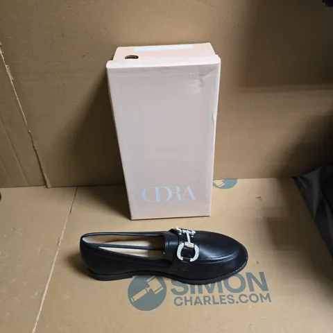 BOXED CINDERELLA BLACK LEATHER LOAFERS WITH CRYSTAL BUCKLE – EUR SIZE 38 