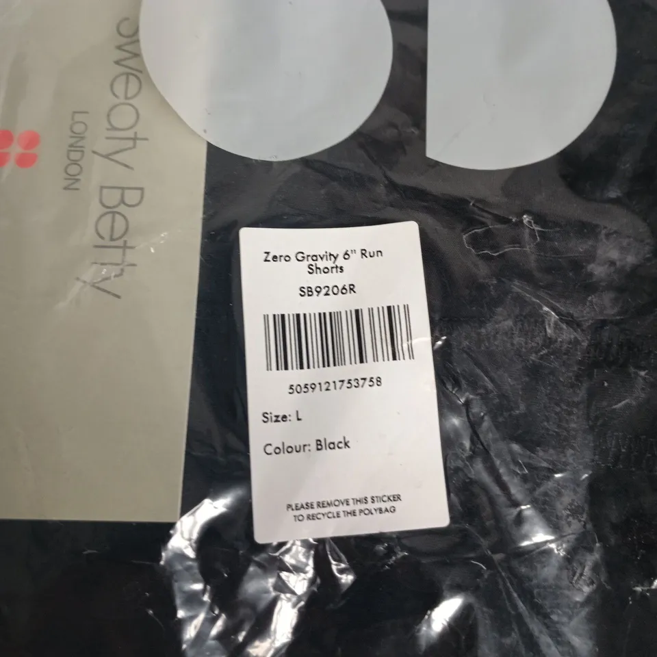 SWEATY BETTY ZERO GRAVITY 6" RUN SHORTS – SIZE L, BLACK (SB9206R)