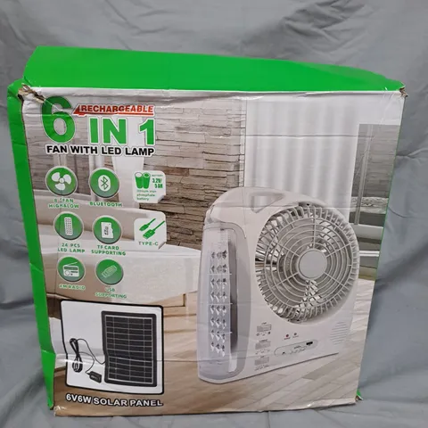 6-IN-1 FAN WITH LED LAMP – PORTABLE DESK FAN WITH SOLAR PANEL (BOXED)