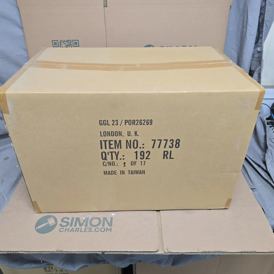 LARGE QUANTITY OF GISELA GRAHAM LONDON DECORATIVE RIBBON ROLLS – 8 BOX SETS OF 24 (192 ROLLS IN TOTAL) 63MM X 3M RED