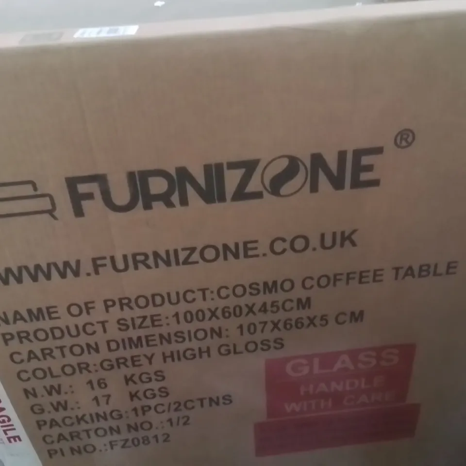 BOXED COSMO CLEAR GLASS TOP & FROSTED GLASS SHELF WITH WHITE HIGH GLOSS LEGS (2 BOXES)